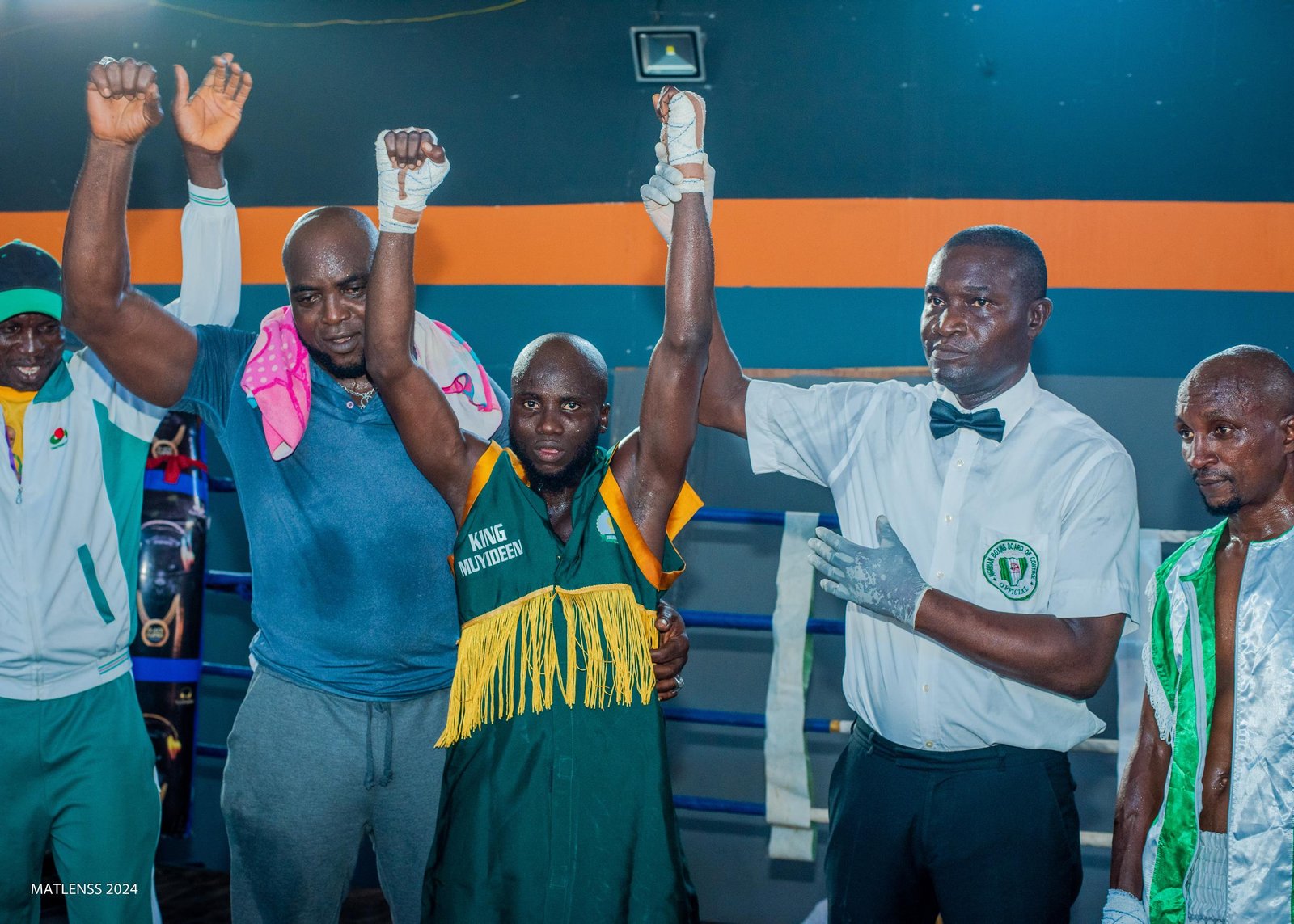 Bullion Boxing Promotional Limited Celebrates Victory as Muyideen Oyakojo Triumphs Over Kazeem Oliwo in Thrilling Bantamweight Bout at Lagos National Stadium